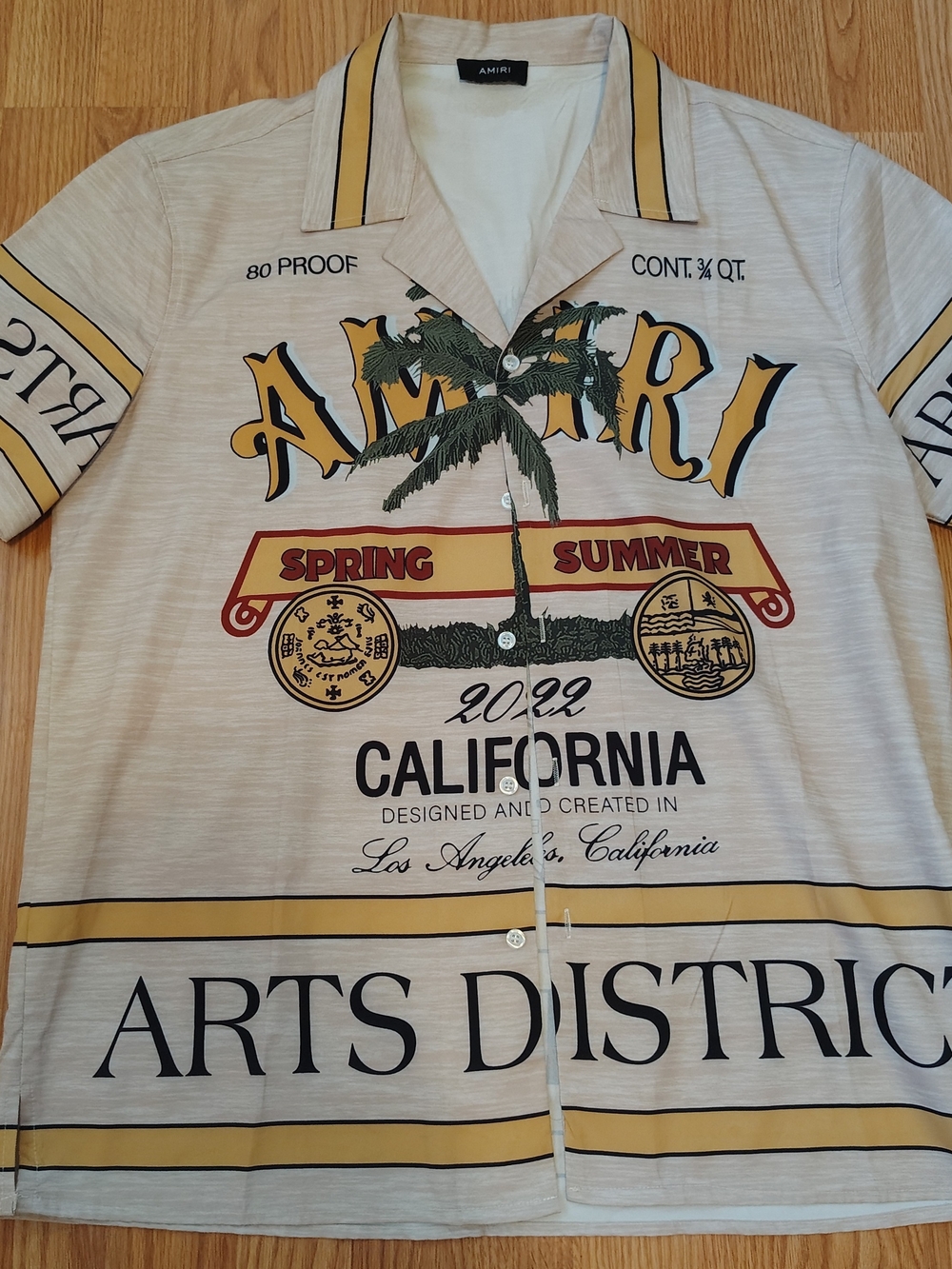 AMIRI Cream Shirt with Yellow and Black California Palm Graphic